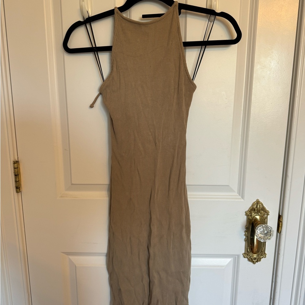 Tan Ribbed Sleeveless Dress